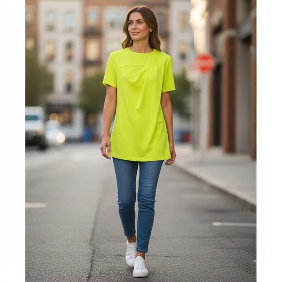 Alexander Wang Draped T-Shirt in Yellow Size 8 Short Sleeves Zipper on Shoulder - Picture 5 of 11